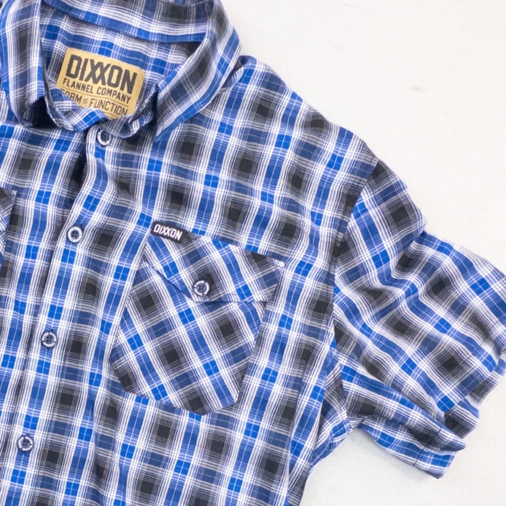 Dixxon D-Lux Blue Plaid Short Sleeve Bamboo Blend Button Down Shirt Mens Large